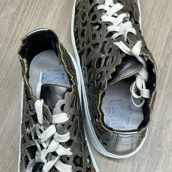 AREA FORTE Shoes Women Sz 39 US 9 Laser-Cut Sneakers Leather Pewter Silver Italy - Picture 10 of 13